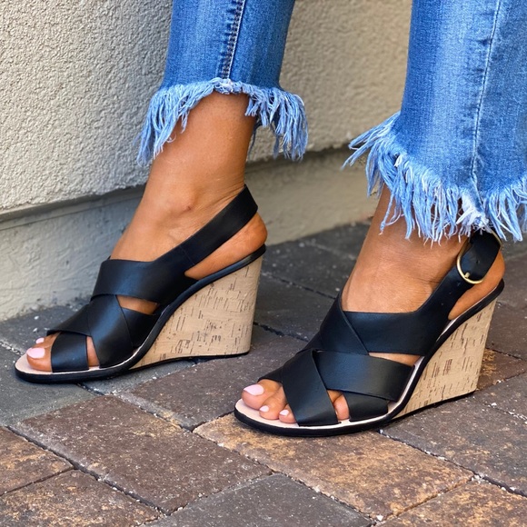 Woven Genuine Leather Cork Wedge Sling Sandal - Picture 4 of 11